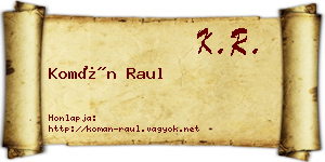 Komán Raul névjegykártya